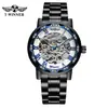Reloj T-Winner/Victor 8012 para Hombre y Mujer, Casual de Negocios, Mecánico Hueco con Engranaje, Banda de Acero Dorado