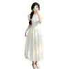Vestido blanco de manga corta estilo francés para mujer, nuevo modelo de verano, entallado en la cintura, adelgazante, vestido largo floral