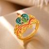 Anel Coroa de Temperamento com Veado Prata S925 Prata Esterlina Banhado a Ouro Cloisonné Jaspe Hetian Xiangyun Ruyi Anel Feminino
