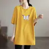 Camiseta de Estilo Nuevo 2026 de Longitud Media para Mujer, Manga Corta, Verano, Corte Holgado, Tallas Grandes, Favorecedora, Top que Disimula la Barriga 100 kg