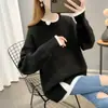 Suéter de comprimento médio para mulheres outono e inverno outerwear 2025 novo estilo coreano solto estilo preguiçoso suéter de tricô falso de duas peças espessado