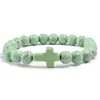 Pulsera de Turquesa Negra Transfronteriza, Pulsera de Cruz, Pulsera de Piedra Volcánica Mate, Pulsera Elástica de Yoga en Stock
