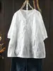 Camisa Bordada de Algodão Branca com Decote em V e Manga Curta para Uso Externo de Verão Feminino 2025 Novo Design Estilo Solto Preguiçoso Top
