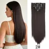 Extensiones de Cabello Europeas y Americanas Clip-In Juego de Siete Piezas, Pelucas para Mujer de Comercio Exterior, 16 Piezas de Cabello Clip-In, Cabello Largo Liso de Fibra de Alta Temperatura, Juego de Siete Piezas de Extensiones de Cabello