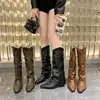 Botas de cowboy occidentales para mujer 2026 primavera y otoño nuevo estilo punta fina tacón grueso retro botas largas, botas de caña alta, botas de montar largas de moda