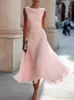 Vestido de verano sin mangas para mujer de comercio exterior europeo y americano 2026 con cuello de capa, ceñido a la cintura, adelgazante, dobladillo amplio, vestido formal de longitud media