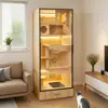 Casa para gatos de madera maciza con varios niveles, jaula para gatos, armario para gatos, caja de arena con inodoro, villa cerrada para gatos en interiores adecuada para todas las estaciones