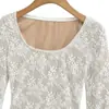 Camiseta branca sexy de manga longa, justa, com decote U, em renda com relevo, de camada dupla, para mulheres, base para o início do outono de 2026