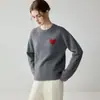 Suéter feminino de cashmere gola redonda, top grosso de manga longa com camada dupla, novo estilo outono e inverno com bordado de coração, camada interna quente