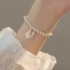 Pulsera de Cuentas Redondas Mariposa Chapada en Plata de Ley 925 Pulsera de Cuerda Elástica DIY Estilo Bosque Temperamento Femenino 5mm C0814
