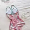 Princesa Sirena DeslumbranteEstampado retro francés adelgazante sin espalda que realza la figura traje de baño deportivo de una pieza estilo resort para mujer en verano