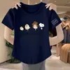 Top de Manga Corta de Imitación Algodón para Mujer Verano 2024 Nuevo Estilo Coreano Holgado Adelgazante Versátil Dobladillo Irregular Top Camiseta de Moda