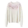 Suéter de Punto Jacquard Suave de Cachemira Retro Otoño/Invierno 2026 para Mujer, Top de Punto Estilo Perezoso, Capa Interior Blanca