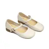 Zapatos Mary Jane Artísticos de Cuero de Vaca de Correa Única con Punta Redonda y Tacón Bajo de Artesano, Nuevo Modelo de Zapato para Mujer