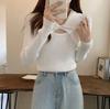 Sentido del diseño de máquina de cuidado suéter calado de manga larga adelgazante suéter versátil top para mujer de otoño e invierno camiseta básica para mujer