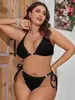 Bikini de baño de talla grande europeo y americano 2026 para mujer, color liso, para pechos grandes, traje de baño sexy, traje de baño de tres piezas, sin espalda, con abertura