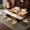 Despejar sala de estar mesa de té grande y larga con sofá estilo chino nuevo madera maciza lujo ligero estilo nuevo de alta gama mesa de té de losa de roca preparar té jefe
