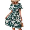 Amazon Comercio Exterior Transfronterizo 2024 Verano Nueva Falda Ropa Europea y Americana Temperamento Verde Estampado Vestido Plisado