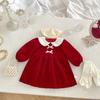 Vestido de manga larga de forro polar para niña, todo para otoño e invierno, nuevo, con cuello de muñeca, lazo, falda de Año Nuevo a la moda
