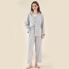 Pijama PersonalizadoSuprimento Exclusivo Transfronteiriço de Roupa de Dormir Feminina de Poliéster-Algodão Elástico com Gola Reversível, Mangas Longas e Calça Longa, Conjunto de Duas Peças