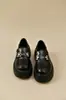 Sapatos de Couro Jk Femininos com Salto Grosso, Mocassins com Fivela de Metal, Novos Sapatos Individuais Estilo Preto Outono 2024, Estilo Britânico