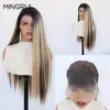 Venta al por mayor de fábrica de pelucas, pelucas de encaje frontal, cabello de fibra sintética de color mixto, gorro resistente a altas temperaturas adecuado para mujeres