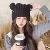 Orejas de Gato Lindas Nuevo Gorro de Lana Tejida para Mujer Otoño Invierno Moda Elegante Estilo Coreano Más Terciopelo Cálido Japonés Versátil