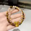 Pulsera de Cuentas de Transferencia de Cristal Natural para Mujeres para Atraer Riqueza, Pulsera Retro de Cristal Amarillo Torre Cristal de Té, Pulsera de Piedra Ojo de Tigre Cristal de Cabello