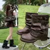 Botas plataforma com saltos grossos, botas de moda retrô para mulheres, botinhas de outono e inverno, estilo britânico versátil novo estilo 2026