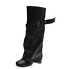Botas altas de nuevo estilo para otoño e invierno, estilo coreano para mujer, botas gruesas con cañas altas y anchas, diseño de una sola pierna, estilo western, efecto adelgazante