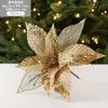 Flor de Tela Pegajosa Navideña Malla Lentejuelas Adorno Flor Artificial Árbol de Navidad Decoración de Ventana Arreglo Floral Rama 28cm