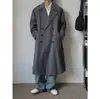 Casaco de abotoamento duplo acima do joelho com lapela entalhada, estilo simples e retrô, sobretudo masculino de comprimento médio, novo estilo casual coreano de outono
