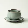Juego de té de cerámica Ru azul cielo con esmalte craquelado, apto para uso doméstico y para recibir invitados, que incluye una tetera con asa lateral, tazas de té y un cuenco con tapa