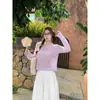 Blusa Leve de Verão para Cobrir, Top de Manga Longa para Proteção Solar do Início do Verão para Mulheres, Camiseta de Estilo Novo, Top Curto de Tricô