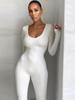 En Stock Comercio Exterior Sexy Picante Chica Irregular Escote Bajo Sexy Manga Larga Elegante Moda Yoga Color Sólido Mono para Mujer