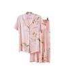 Pijamas nuevos de primavera y verano para mujer de algodón seda de dos piezas estampado nude cárdigan manga corta pijamas ropa para el hogar para mujer al por mayor