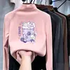 Blusa térmica infantil com forro de fleece, gola alta parcial, mangas compridas, outono e inverno, roupa íntima espessa para meninas, camada base fofa