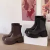 Novas Botas de Cano Curto Femininas 2026 Primavera/Outono com Solado Grosso, Zíper, Emagrecimento, Salto Bloco, Moda Elástica