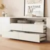 Mueble de TV de pie de madera maciza, moderno y sencillo, adecuado para salas de estar pequeñas, con almacenamiento y combinación de mesa de centro y mueble de TV