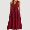Suministro Exclusivo Transfronterizo 2026 Amazon Europeo y Americano Vestido de Verano sin Mangas con Cuello en V, Talla Grande Holgado, Estilo Adelgazante de Longitud Media