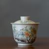 Tazón de tapa de dos piezas gris hierba vintage de Jingdezhen para ceremonia del té en casa, tazón de té de mano, juego de té Kung Fu, no quema