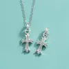 Colgante de Cruz de Plata de Ley S925 Chapado en Diamante Zircón Colgante para Collar de Cristal Perla DIY Accesorios de Colgante Individual