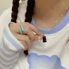 Colar Geométrico Cartoon Retro Coreano Pingente de Urso Preto e Branco Popular na Ins Colar para Clavícula Colar para Mulheres Tendência