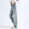 Nuevos Jeans Rectos Estilo Chino con Bordado Nacional, Pantalones Anchos de Pierna Recta de Cintura Alta Holgados para Mujer, Pantalones Largos hasta el Suelo