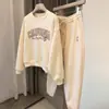 Conjunto Esportivo Casual para Mulheres, Simples 2026 Primavera e Outono Nova Moda Estampado Blusão Solto e Calça Longa Conjunto de Duas Peças
