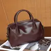 Bolso de Mujer Transfronterizo Otoño e Invierno Nuevo Bolso Boston Piel de Vaca Curtida Vegetal de Primera Capa Piel Genuina Retro Portátil Bolso Cruzado para Mujer