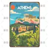 Letrero de Lata Decorativo de Paisajes de Viajes Retro Europeos y Americanos Transfronterizos, Letreros Metálicos de Monumentos de Ciudades Antiguas Famosas de Varios Países