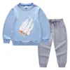 Primavera e Outono 2023 nova roupa infantil transfronteiriça suéter infantil calça conjunto de duas peças cor sólida bebê algodão manga longa