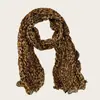 Lenço de Seda Longo Estampado de Leopardo Vintage Estilo Old Money para Mulheres, Novo Estilo Coreano 2026 Lenço Echarpe Versátil Tendência para o Início do Outono