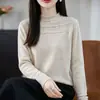 Nuevo suéter de punto sin costuras de cuello medio alto para otoño e invierno, suéter beige versátil, top base corto de moda